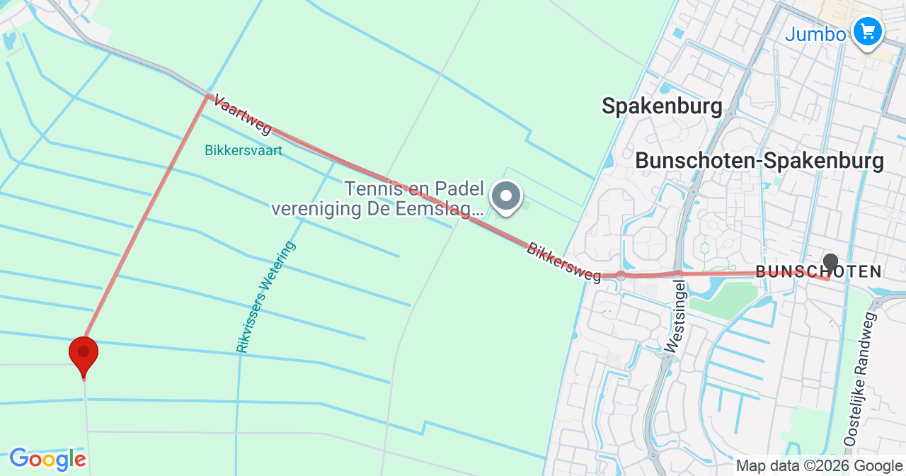 Kaart van het incident in Bunschoten-Spakenburg met de aanrijroutes van de gealarmeerde eenheden