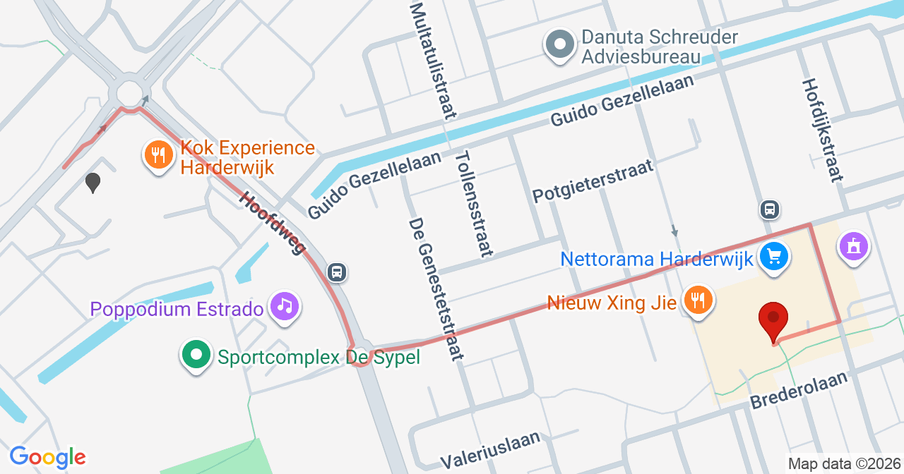 Kaart van het incident in Harderwijk met de aanrijroutes van de gealarmeerde eenheden