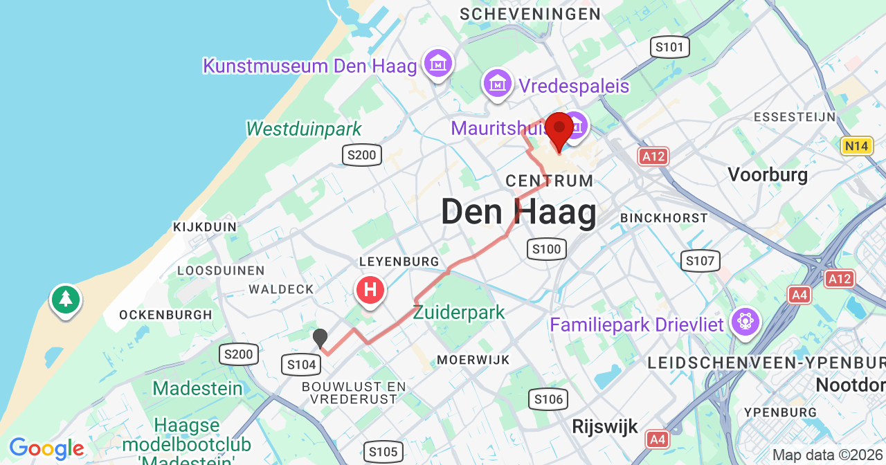 Kaart van het incident in 's-Gravenhage met de aanrijroutes van de gealarmeerde eenheden