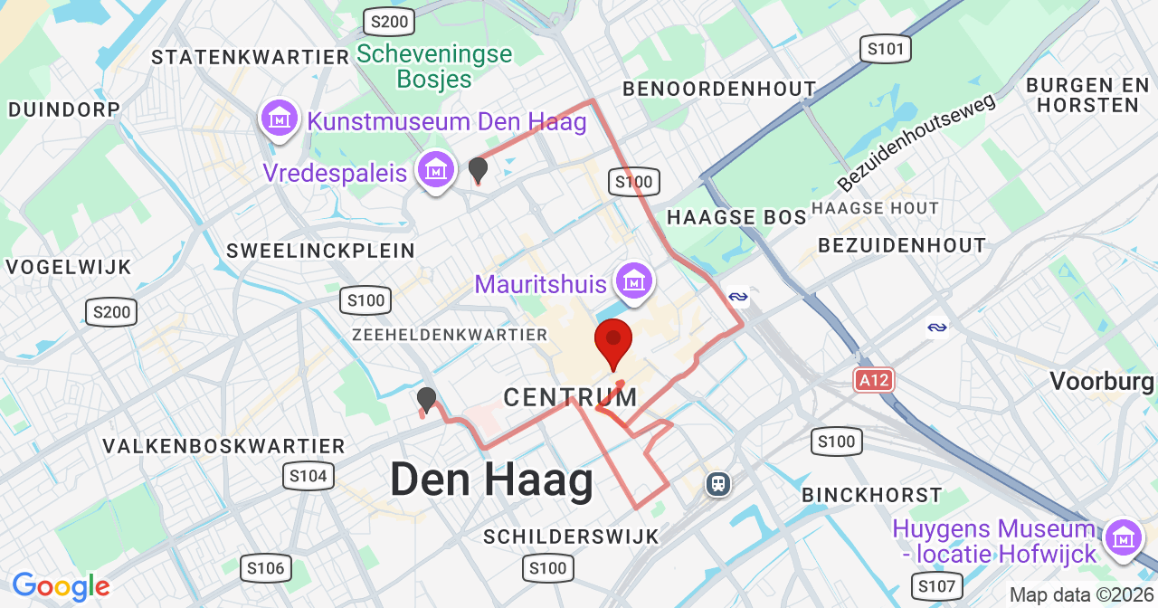 Kaart van het incident in 's-Gravenhage met de aanrijroutes van de gealarmeerde eenheden