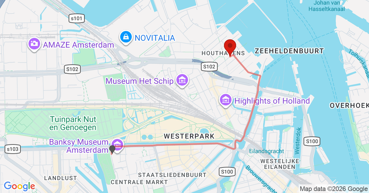 Kaart van het incident in Amsterdam met de aanrijroutes van de gealarmeerde eenheden