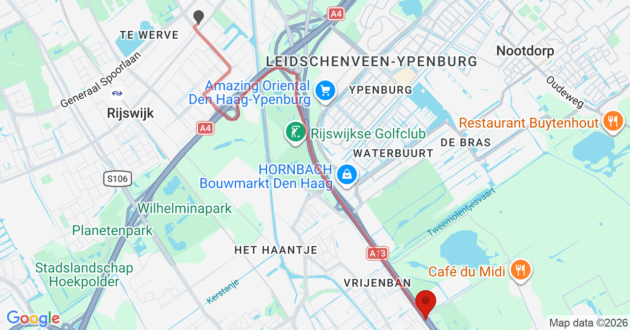 Kaart van het incident in Delft met de aanrijroutes van de gealarmeerde eenheden