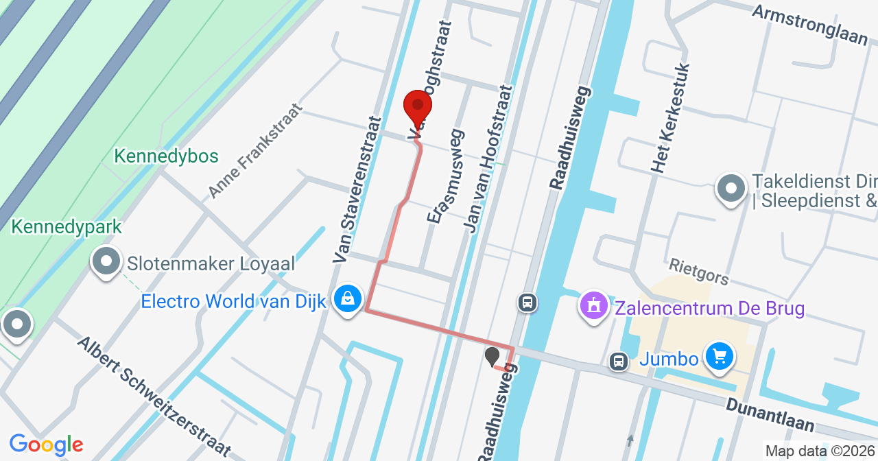 Kaart van het incident in Reeuwijk met de aanrijroutes van de gealarmeerde eenheden