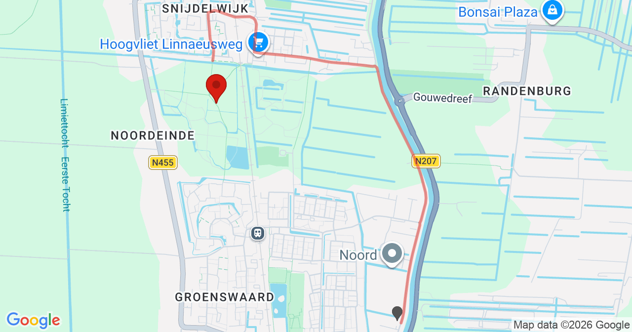 Kaart van het incident in Waddinxveen met de aanrijroutes van de gealarmeerde eenheden