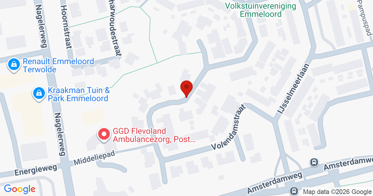 Kaart van het incident in Emmeloord met de aanrijroutes van de gealarmeerde eenheden