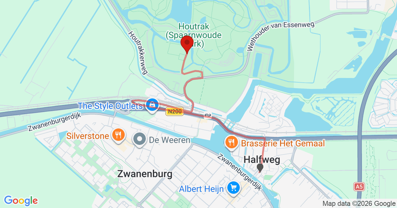 Kaart van het incident in Halfweg met de aanrijroutes van de gealarmeerde eenheden