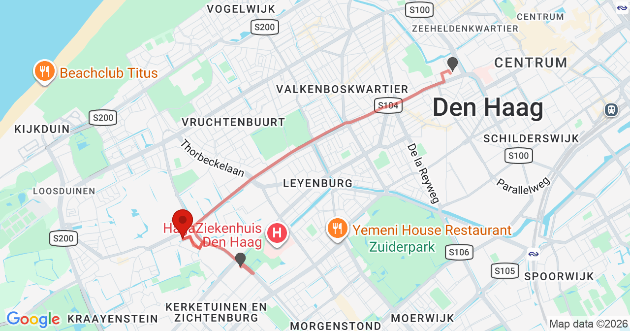 Kaart van het incident in 's-Gravenhage met de aanrijroutes van de gealarmeerde eenheden