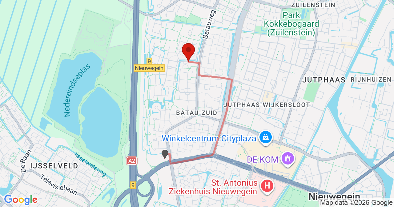 Kaart van het incident in Nieuwegein met de aanrijroutes van de gealarmeerde eenheden