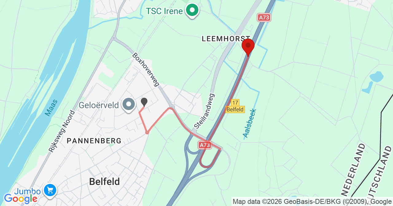 Kaart van het incident in Tegelen met de aanrijroutes van de gealarmeerde eenheden
