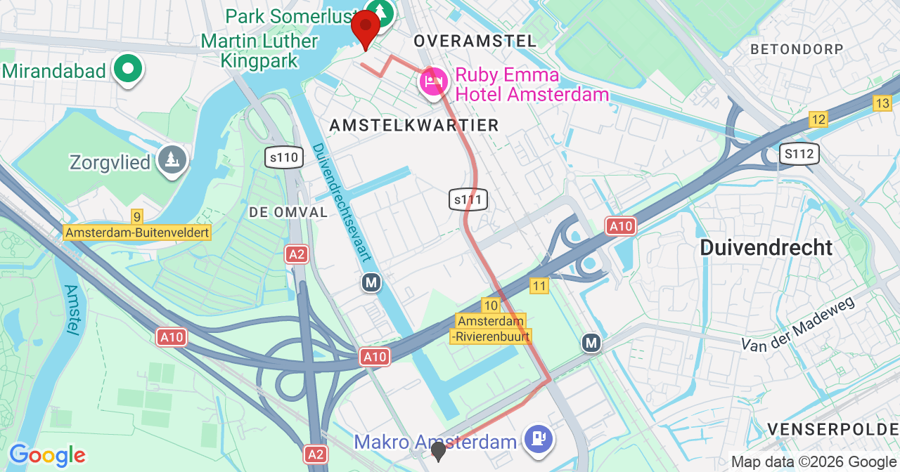 Kaart van het incident in Amsterdam met de aanrijroutes van de gealarmeerde eenheden