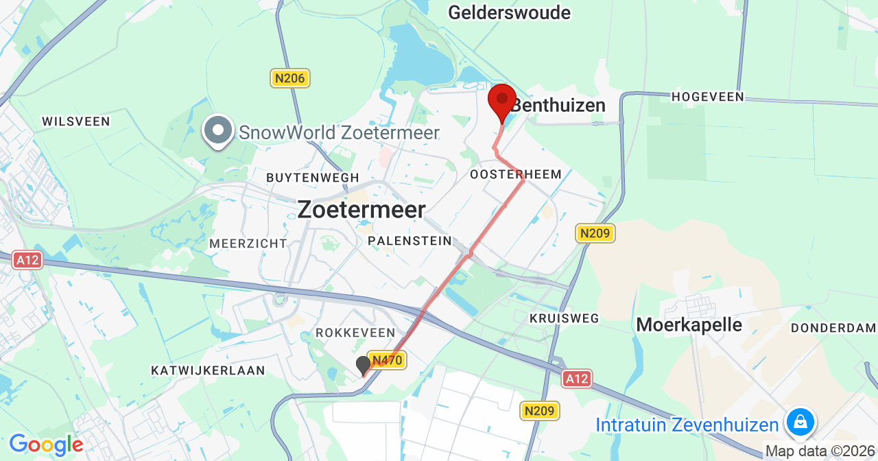 Kaart van het incident in Zoetermeer met de aanrijroutes van de gealarmeerde eenheden