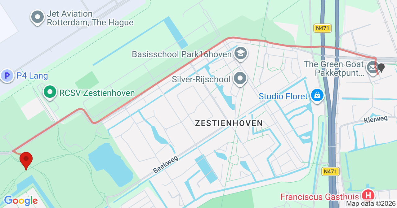 Kaart van het incident in Rotterdam met de aanrijroutes van de gealarmeerde eenheden