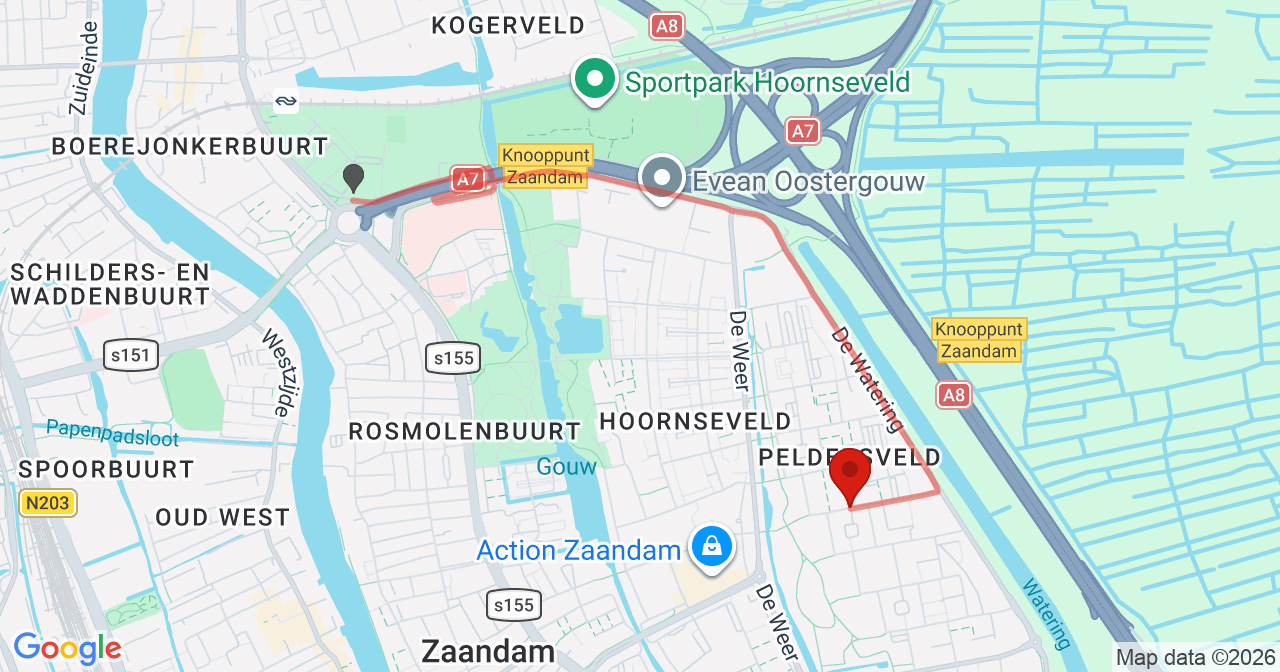 Kaart van het incident in Zaandam met de aanrijroutes van de gealarmeerde eenheden