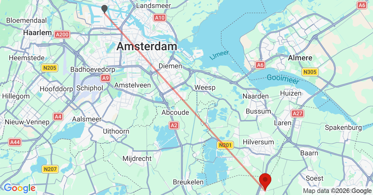 Kaart van het incident in Maartensdijk met de aanrijroutes van de gealarmeerde eenheden