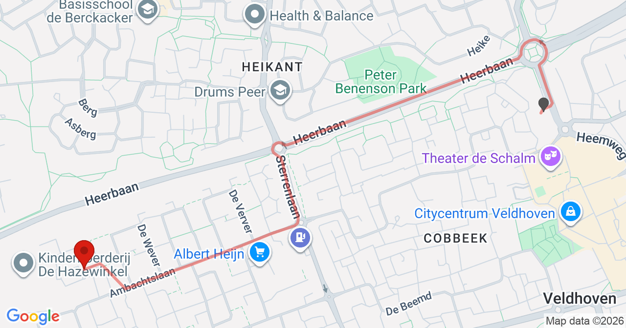 Kaart van het incident in Veldhoven met de aanrijroutes van de gealarmeerde eenheden