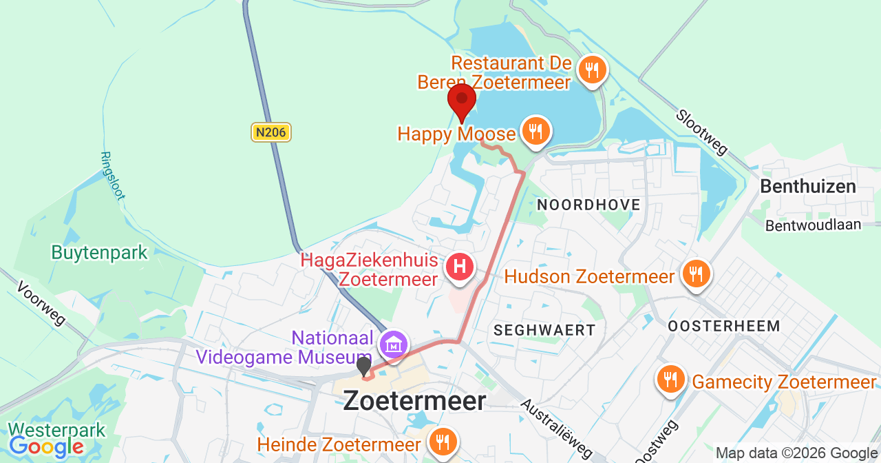 Kaart van het incident in Zoetermeer met de aanrijroutes van de gealarmeerde eenheden