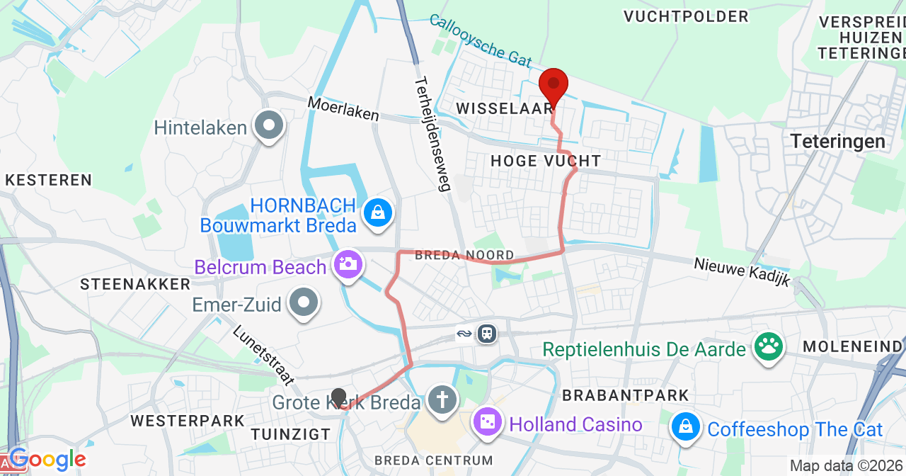 Kaart van het incident in Breda met de aanrijroutes van de gealarmeerde eenheden