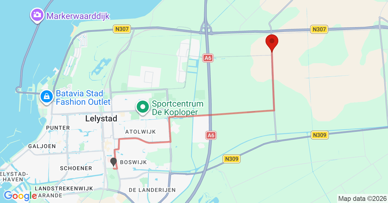 Kaart van het incident in Lelystad met de aanrijroutes van de gealarmeerde eenheden
