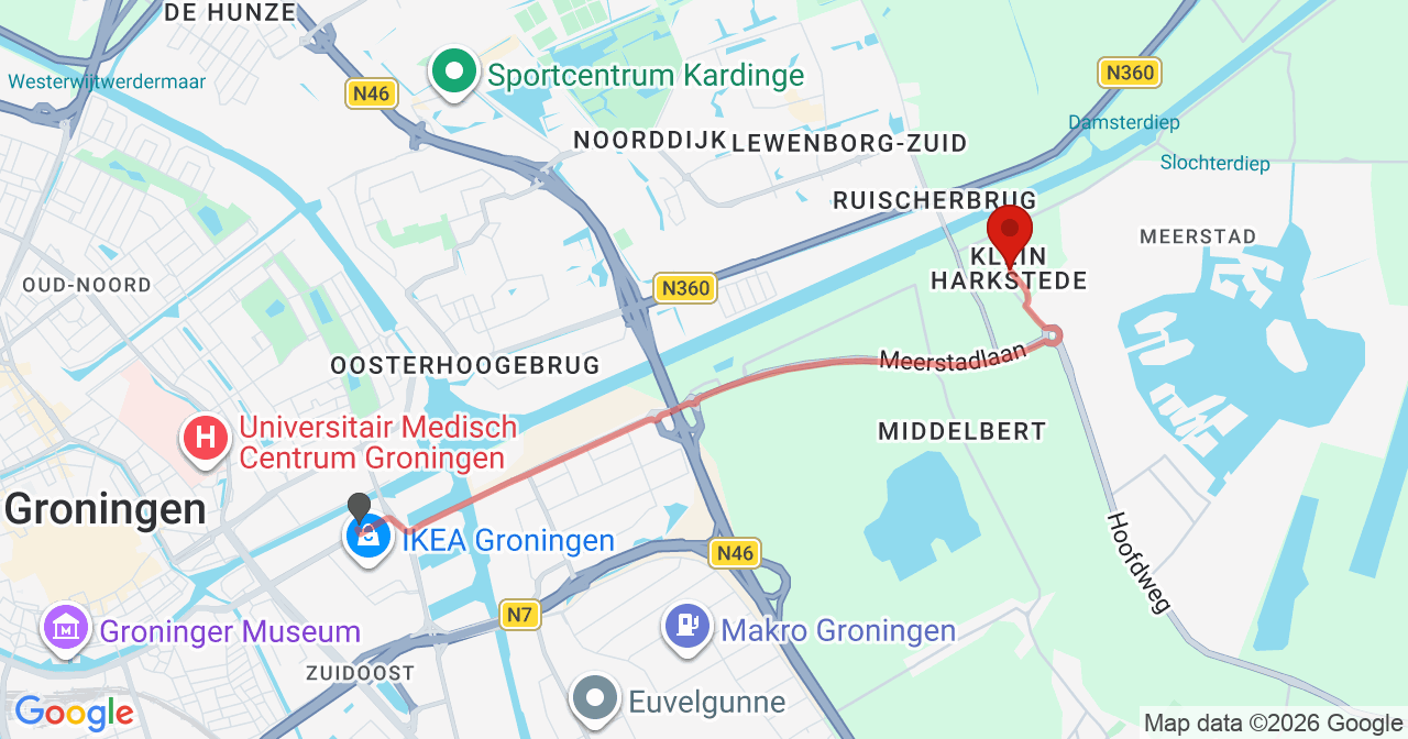 Kaart van het incident in Groningen met de aanrijroutes van de gealarmeerde eenheden