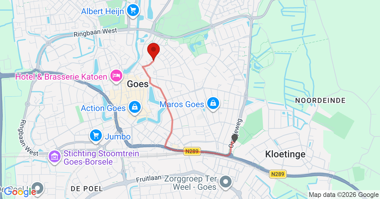 Kaart van het incident in Goes met de aanrijroutes van de gealarmeerde eenheden
