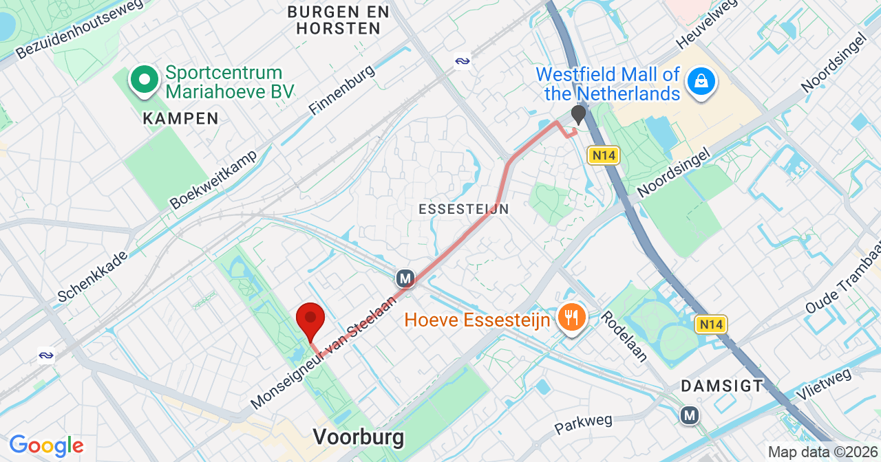 Kaart van het incident in Voorburg met de aanrijroutes van de gealarmeerde eenheden