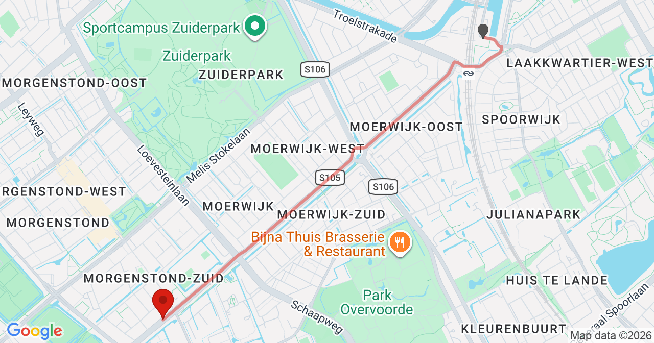 Kaart van het incident in 's-Gravenhage met de aanrijroutes van de gealarmeerde eenheden