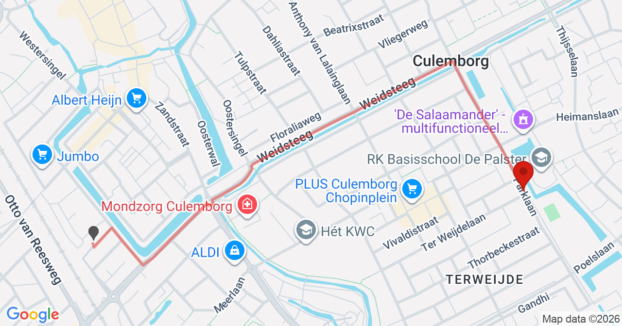 Kaart van het incident in Culemborg met de aanrijroutes van de gealarmeerde eenheden