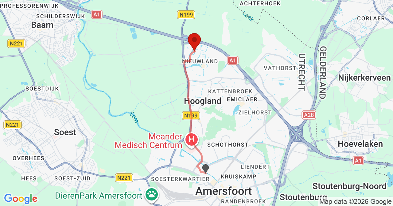 Kaart van het incident in Amersfoort met de aanrijroutes van de gealarmeerde eenheden