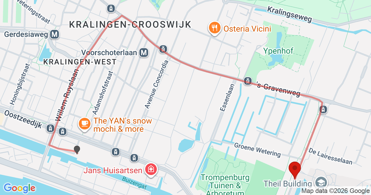 Kaart van het incident in Rotterdam met de aanrijroutes van de gealarmeerde eenheden