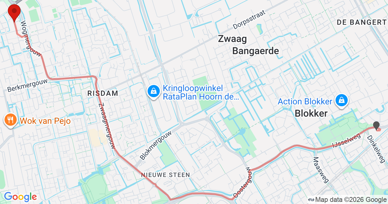 Kaart van het incident in Zwaag met de aanrijroutes van de gealarmeerde eenheden