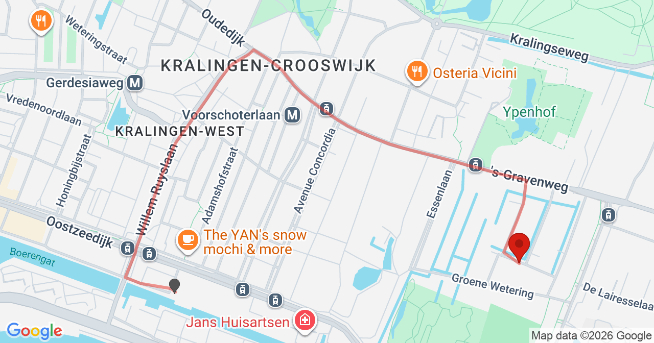 Kaart van het incident in Rotterdam met de aanrijroutes van de gealarmeerde eenheden
