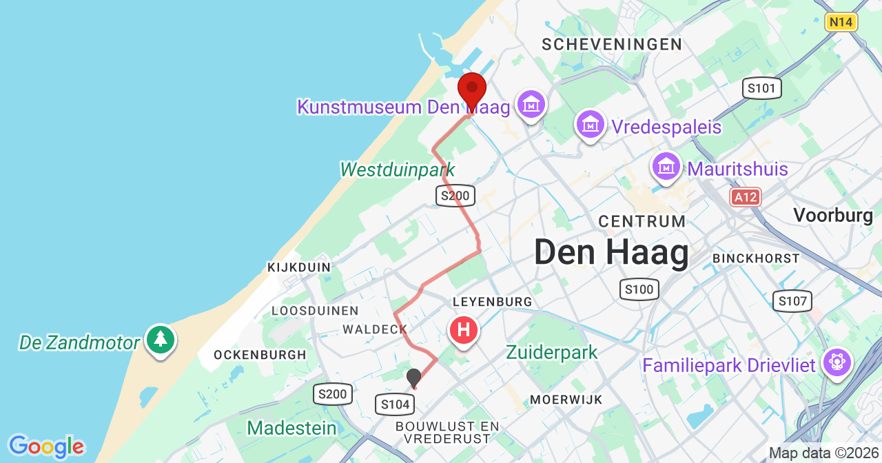 Kaart van het incident in 's-Gravenhage met de aanrijroutes van de gealarmeerde eenheden