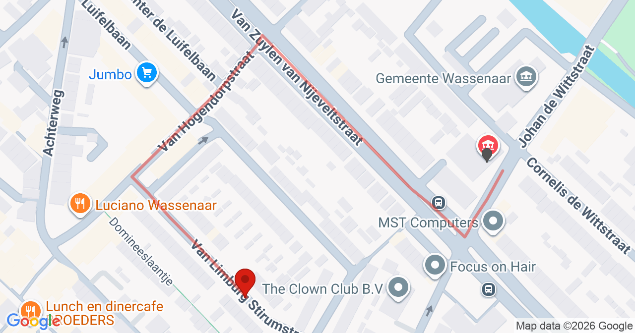 Kaart van het incident in Wassenaar met de aanrijroutes van de gealarmeerde eenheden