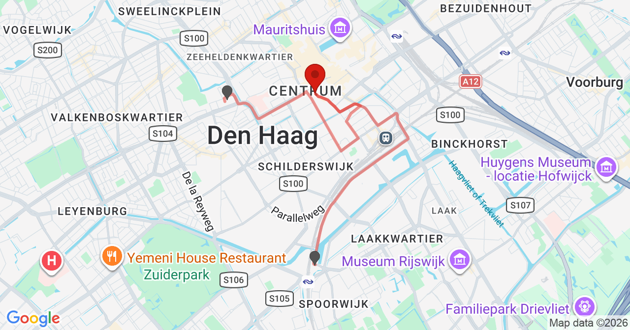 Kaart van het incident in 's-Gravenhage met de aanrijroutes van de gealarmeerde eenheden