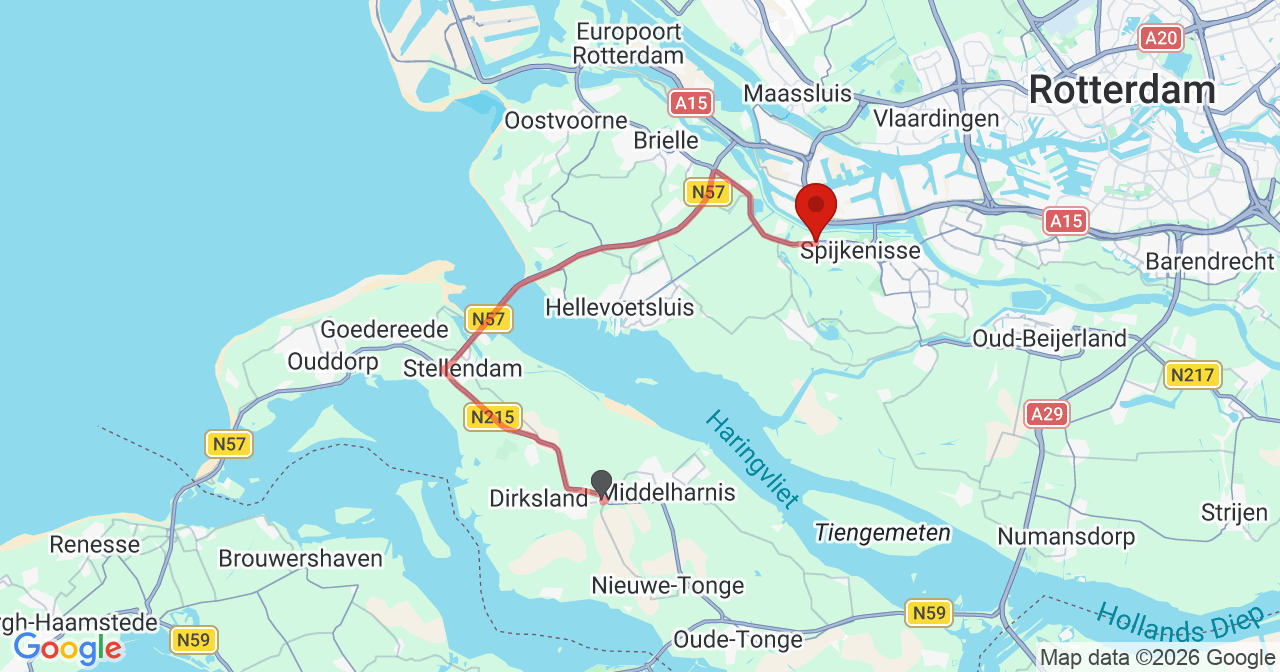 Kaart van het incident in Spijkenisse met de aanrijroutes van de gealarmeerde eenheden