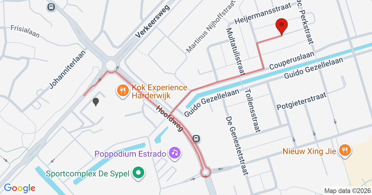 Kaart van het incident in Harderwijk met de aanrijroutes van de gealarmeerde eenheden