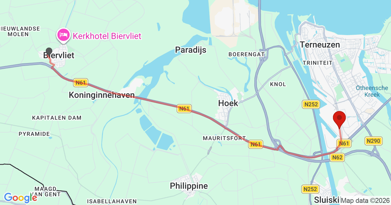 Kaart van het incident in Terneuzen met de aanrijroutes van de gealarmeerde eenheden