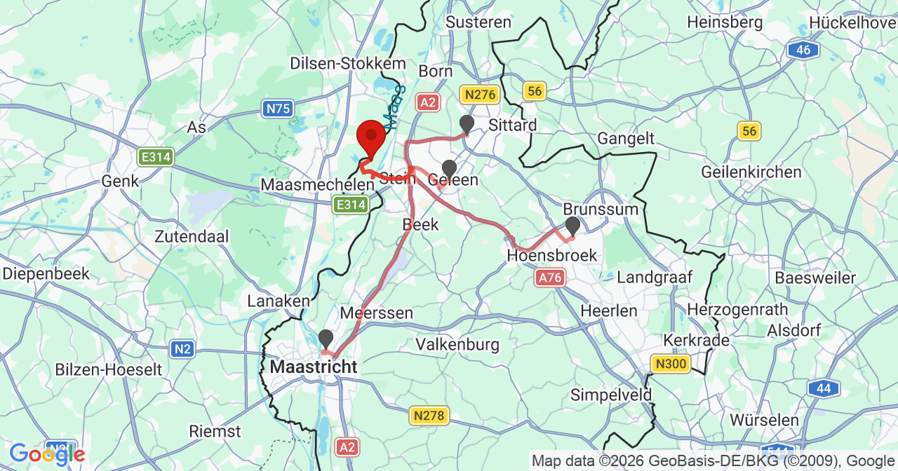 Kaart van het incident in Elsloo met de aanrijroutes van de gealarmeerde eenheden