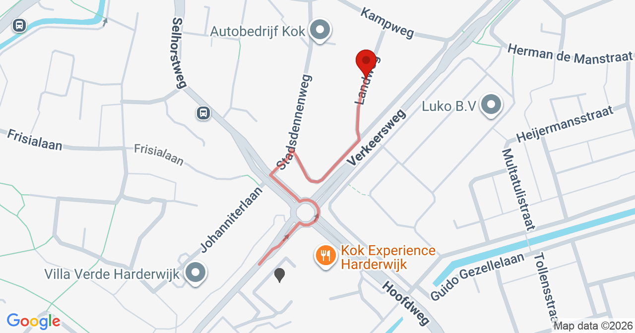Kaart van het incident in Harderwijk met de aanrijroutes van de gealarmeerde eenheden