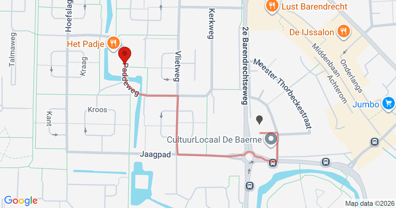 Kaart van het incident in Barendrecht met de aanrijroutes van de gealarmeerde eenheden