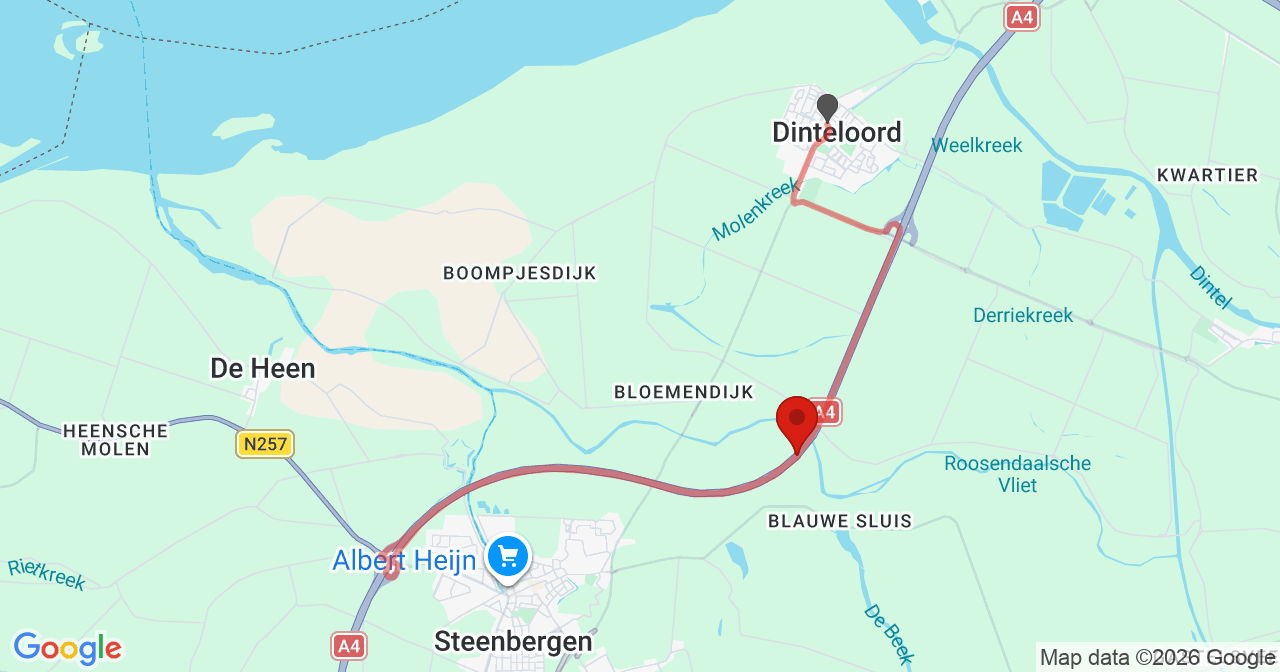 Kaart van het incident in Steenbergen NB met de aanrijroutes van de gealarmeerde eenheden
