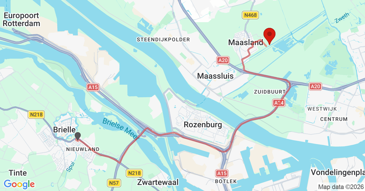 Kaart van het incident in Maasland met de aanrijroutes van de gealarmeerde eenheden