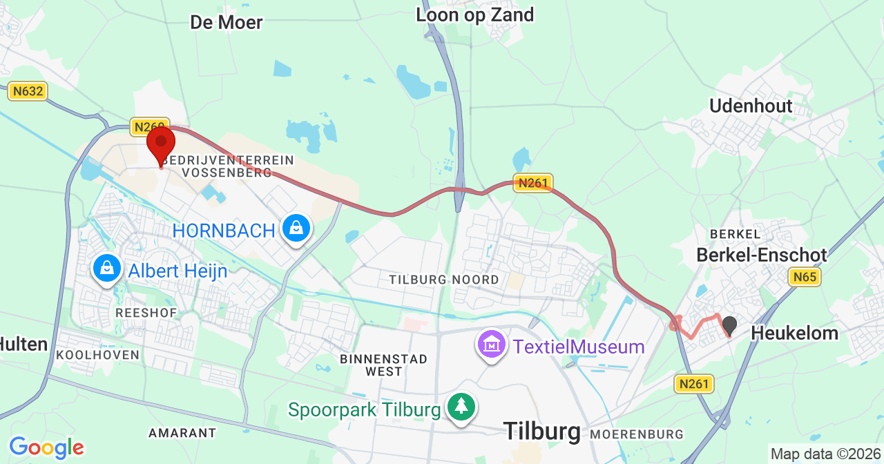 Kaart van het incident in Tilburg met de aanrijroutes van de gealarmeerde eenheden