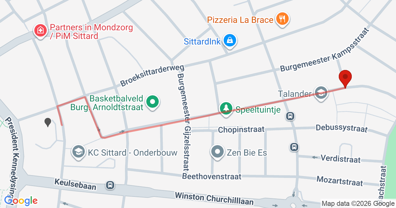 Kaart van het incident in Sittard met de aanrijroutes van de gealarmeerde eenheden