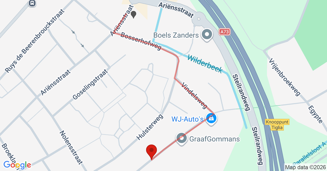 Kaart van het incident in Tegelen met de aanrijroutes van de gealarmeerde eenheden