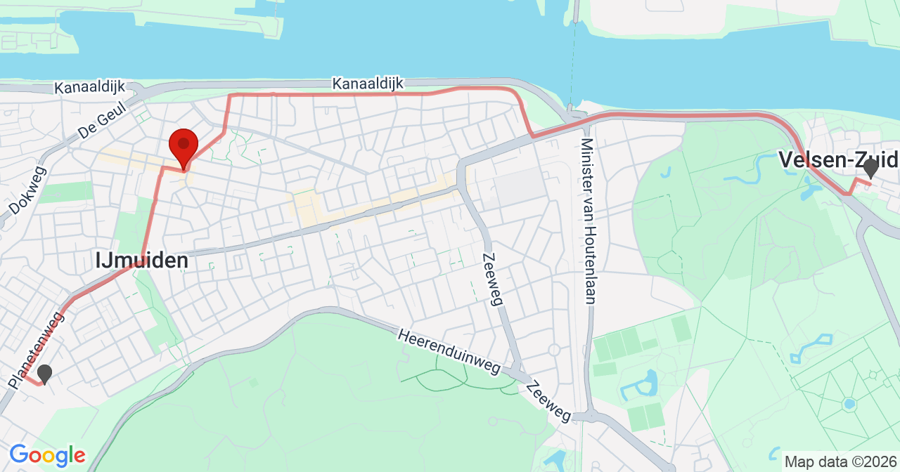 Kaart van het incident in IJmuiden met de aanrijroutes van de gealarmeerde eenheden