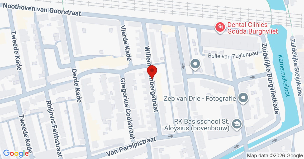 Kaart van het incident in Gouda met de aanrijroutes van de gealarmeerde eenheden