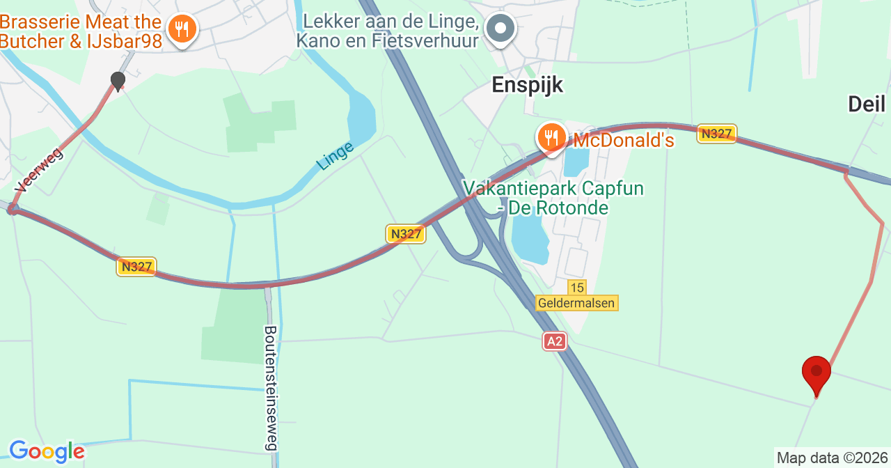 Kaart van het incident in Deil met de aanrijroutes van de gealarmeerde eenheden