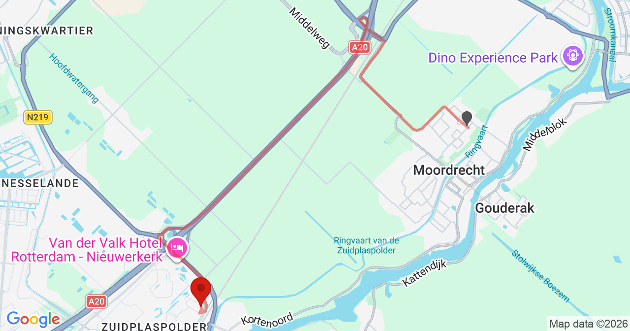 Kaart van het incident in Nieuwerkerk met de aanrijroutes van de gealarmeerde eenheden