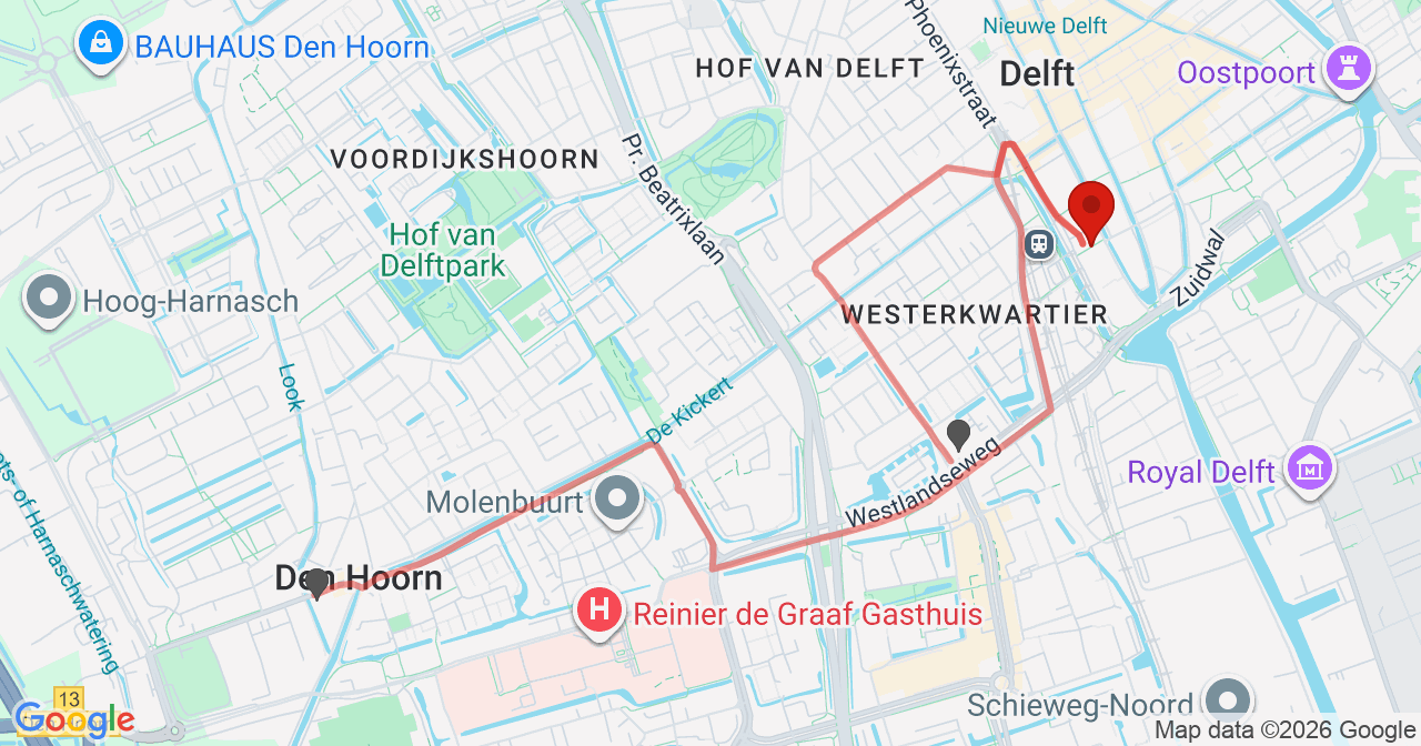 Kaart van het incident in Delft met de aanrijroutes van de gealarmeerde eenheden